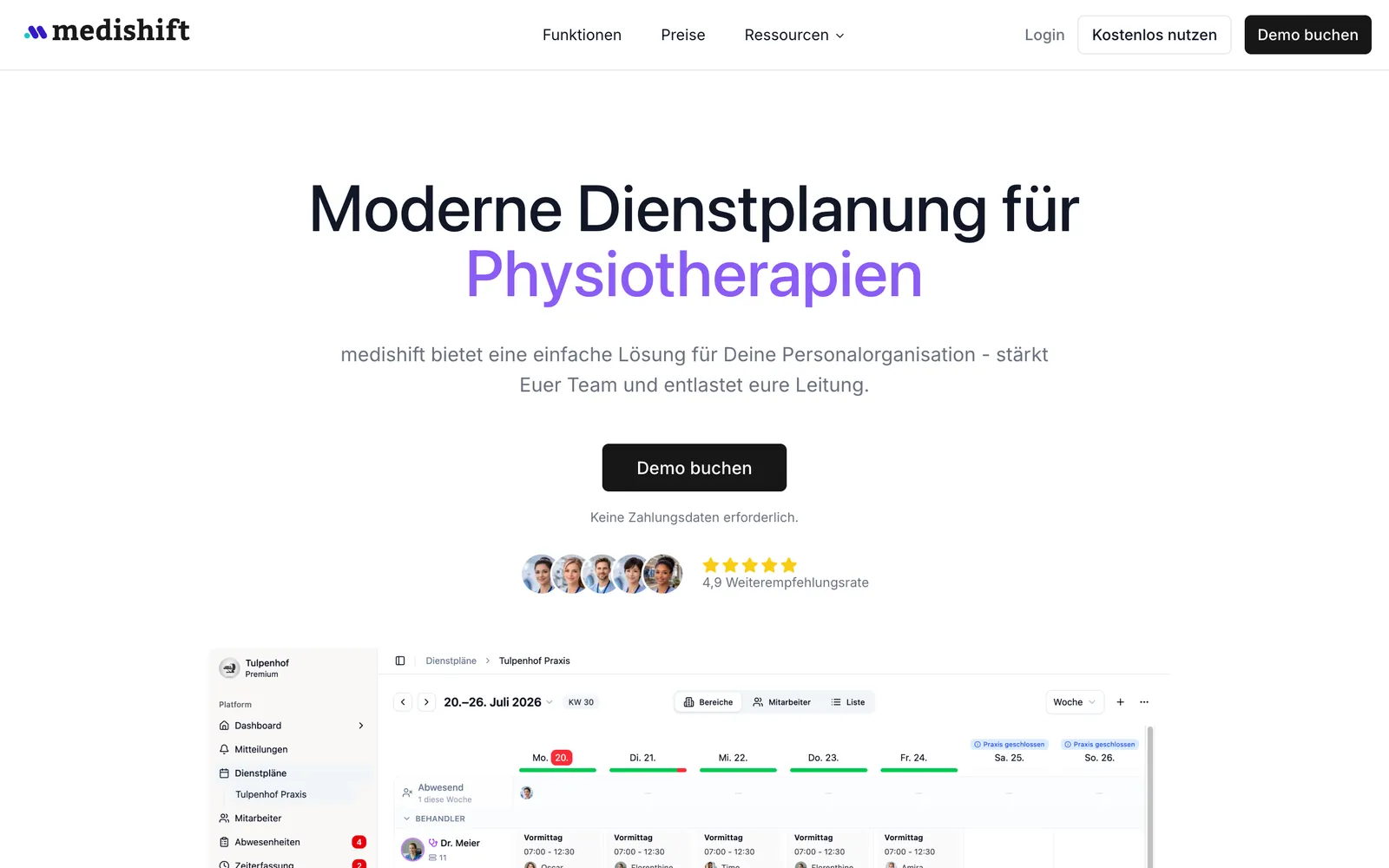Screenshot der Startseite von medishift.de, aufgenommen im August 2026